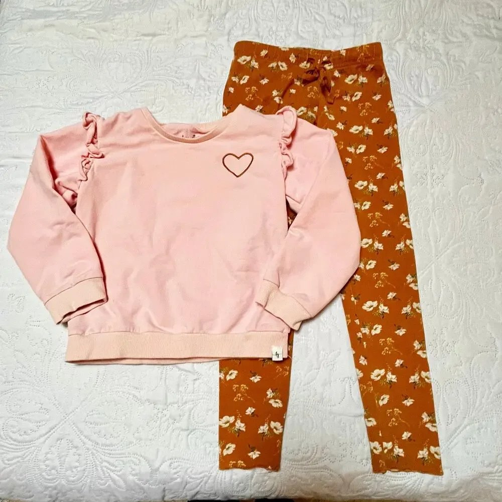 Love & Grow Heart Sweatshirt Fall Floral Set Size 7